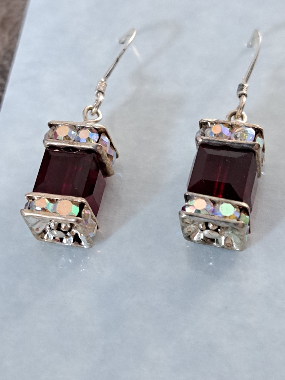Swarovski Garnet Red Earrings with Sterling Silver Accents